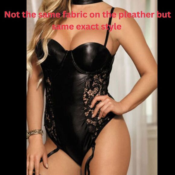 Yandy Tops - Yandy Black Pleather-Looking with Lace Lingerie Bodysuit